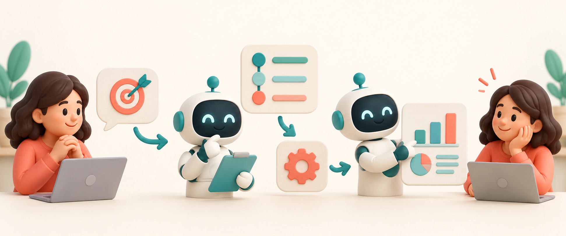 An AI helper plans steps, uses a tool, and returns its work for a person to review.