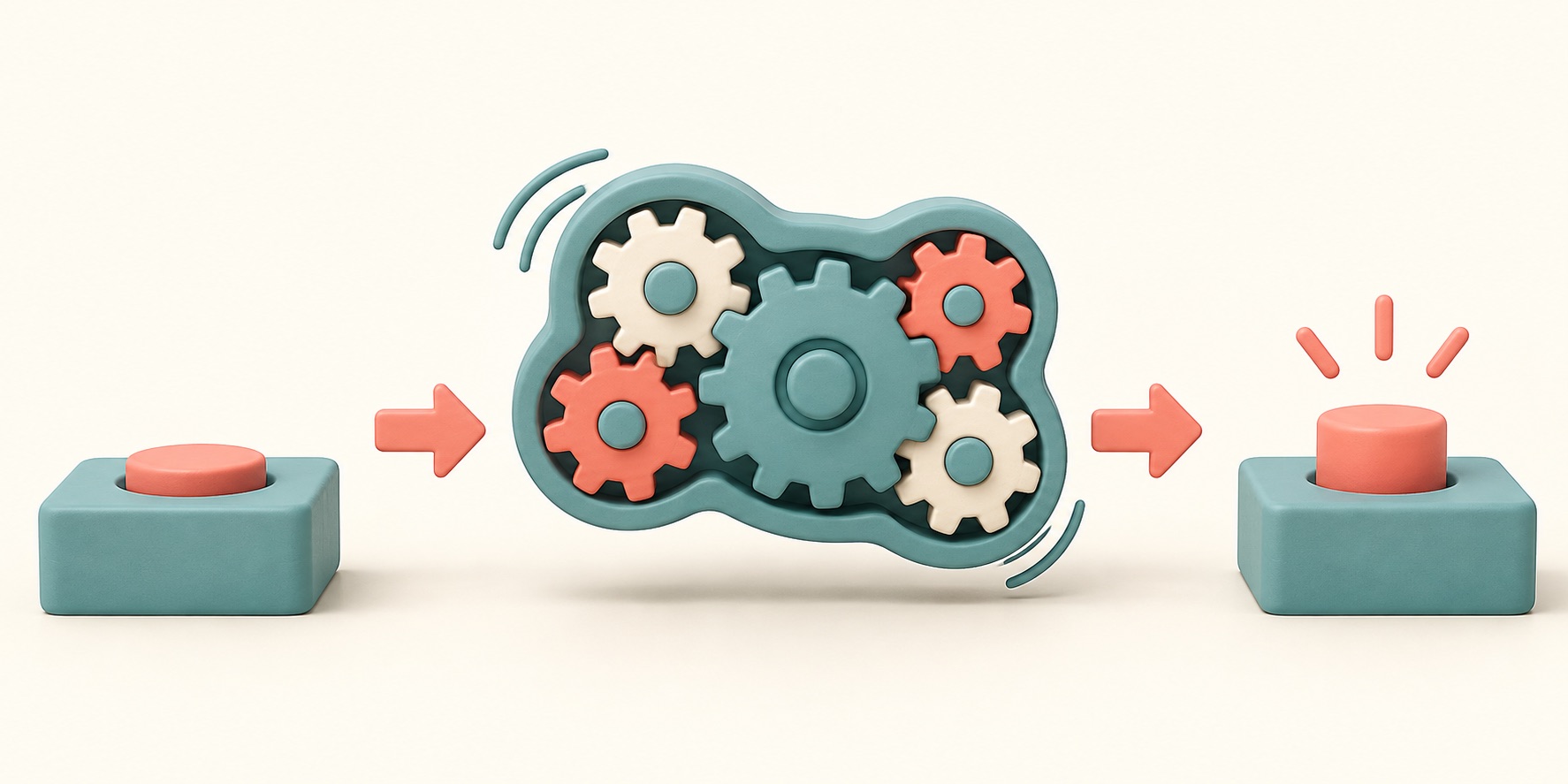 A set of gears moves as one unit, completing together or not moving.