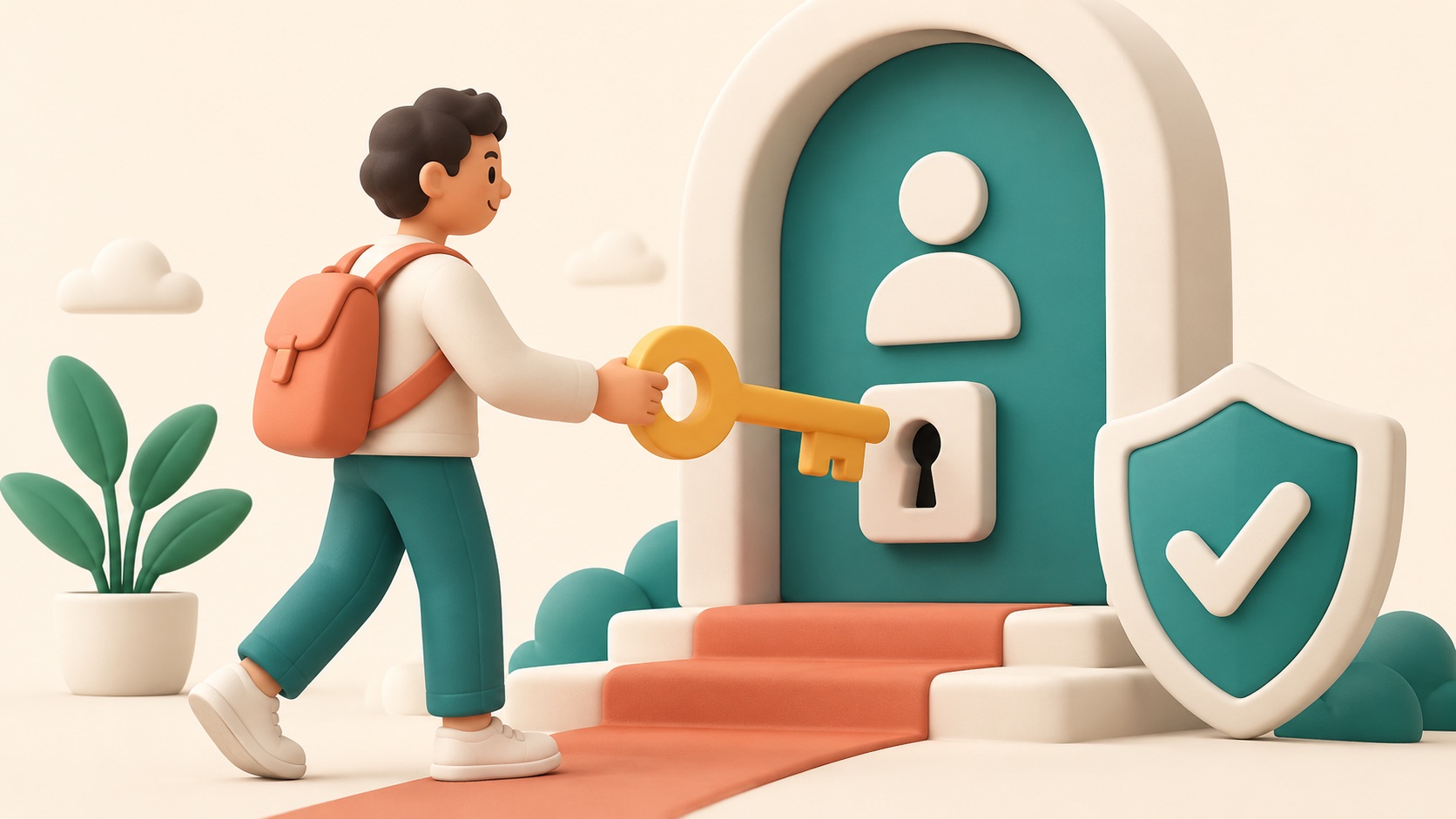 A person presents a trusted key at an account entrance.