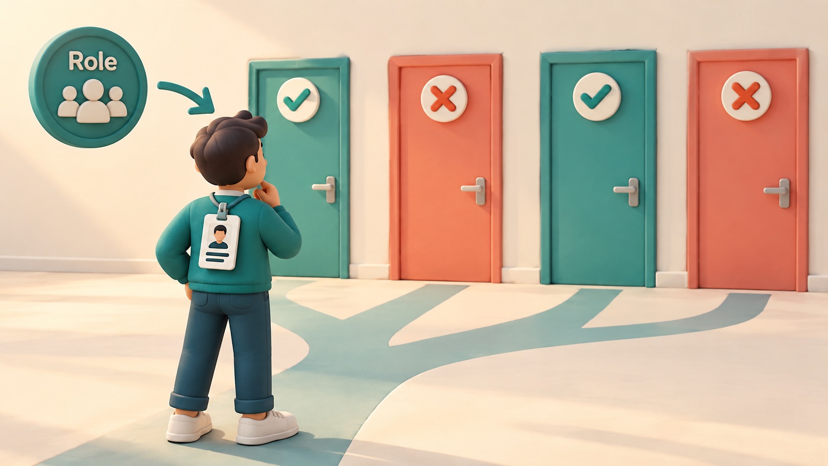 A person with an account is allowed through only the doors their role permits.