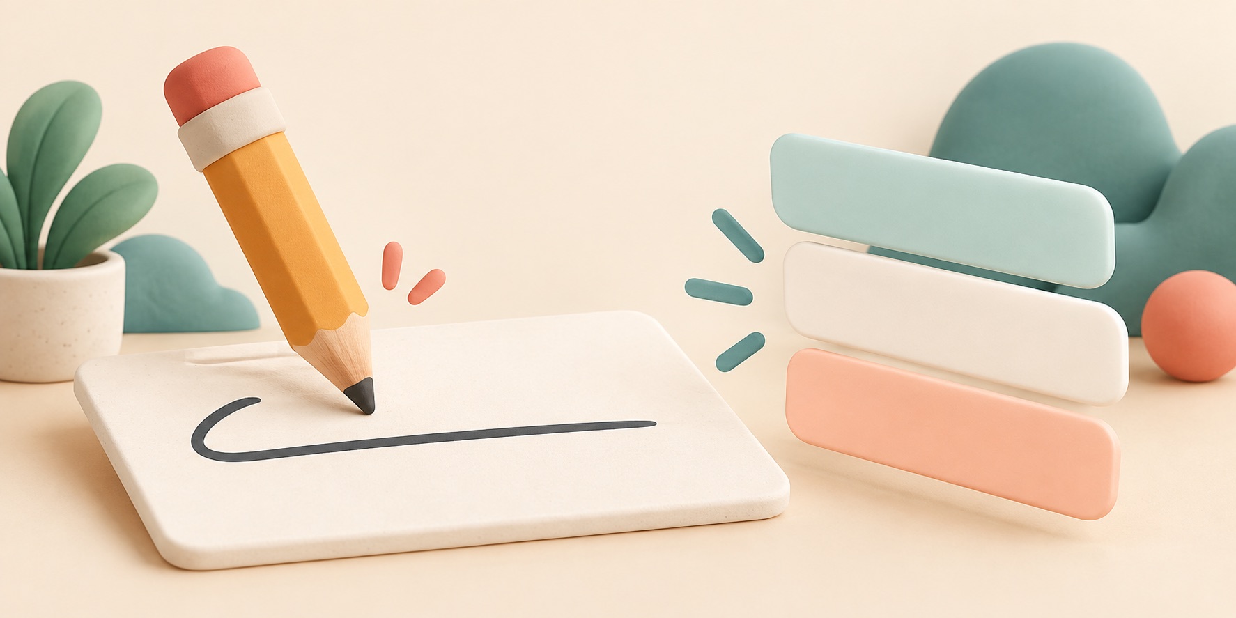 A pencil writes a few letters while a short list of matching cards appears.