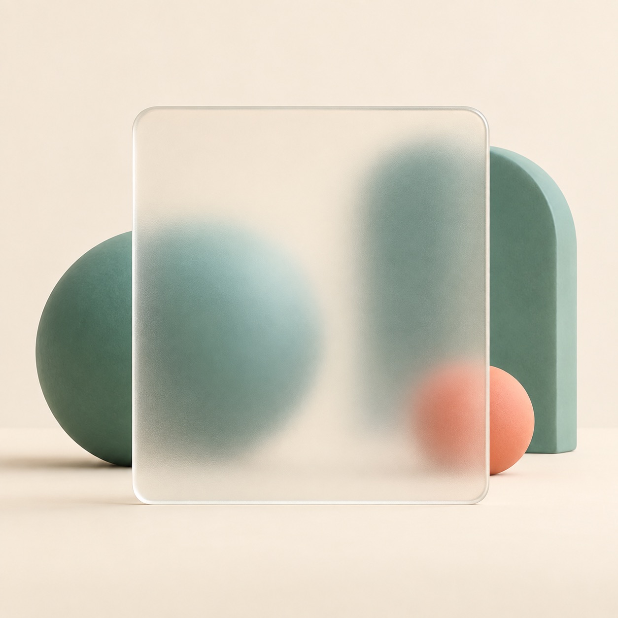 A clear panel softens the shapes visible behind it.