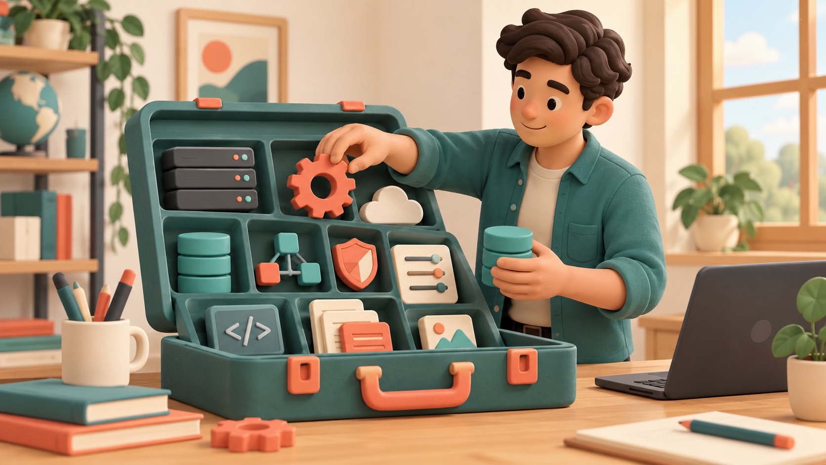 A developer uses a prepared framework to organize the parts of a server app.