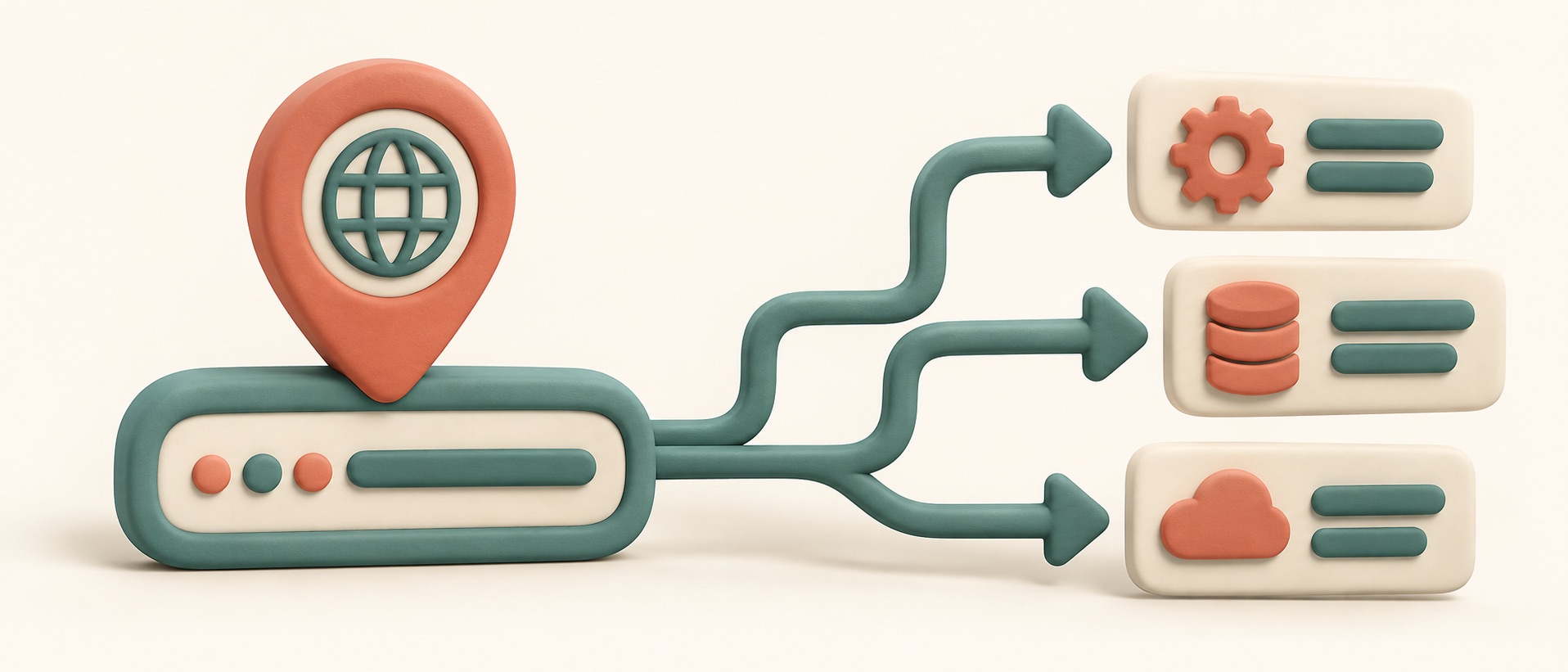 A starting address branches into shorter paths that lead to different services.