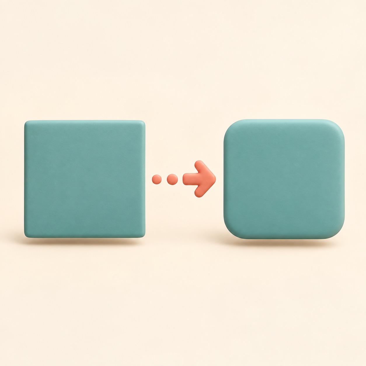 A square card transitions into a gently rounded card.