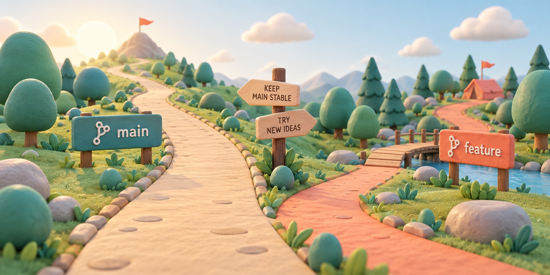 One project path divides into a separate route for a new change.