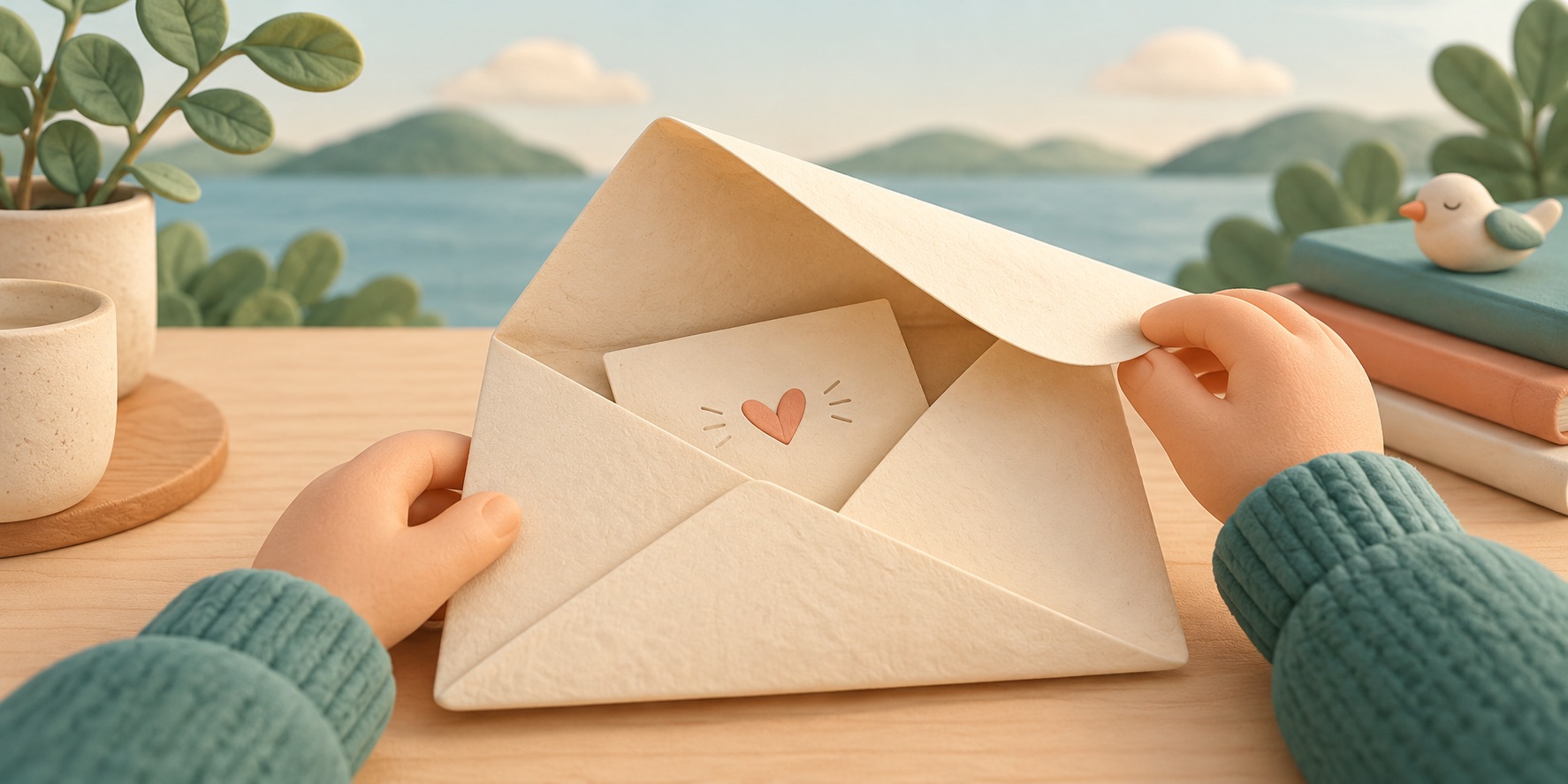 A folded paper panel opens to reveal a few notes inside.