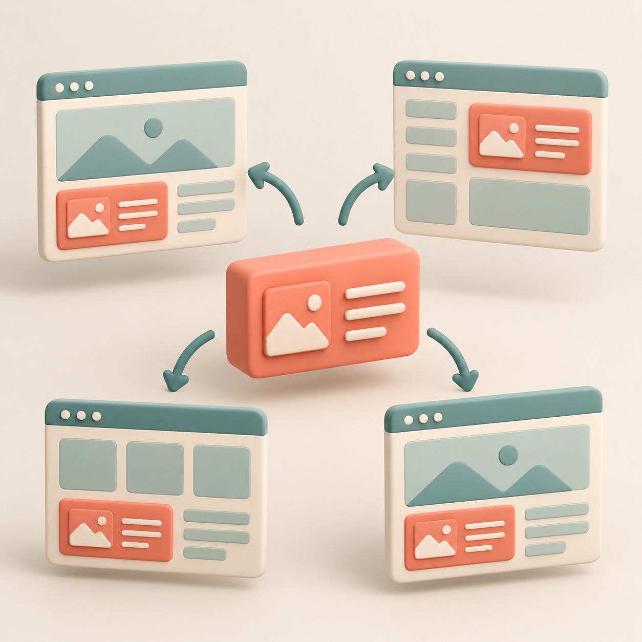 A reusable card shape fits into different parts of a page.