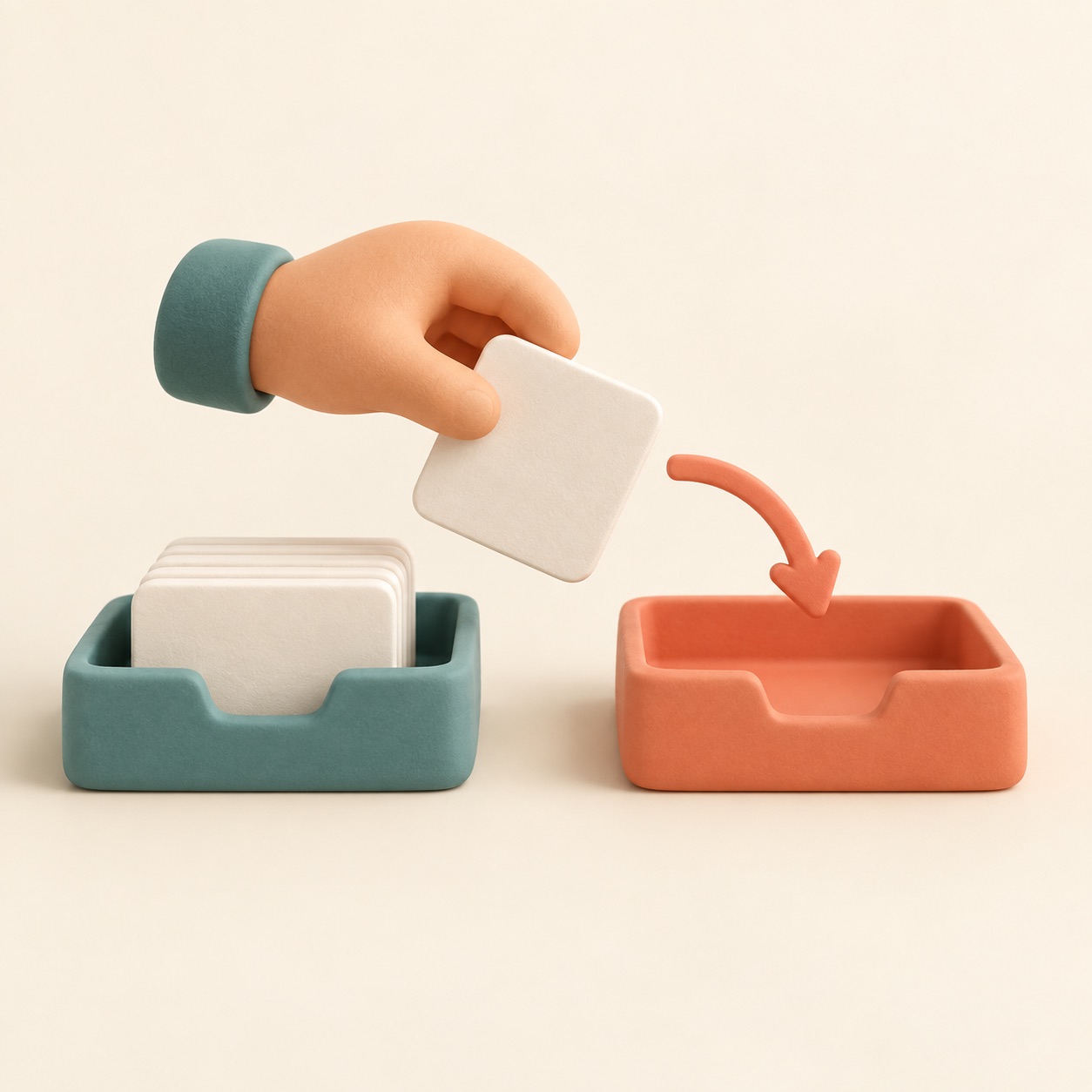 A small card is moved from one tray to another.