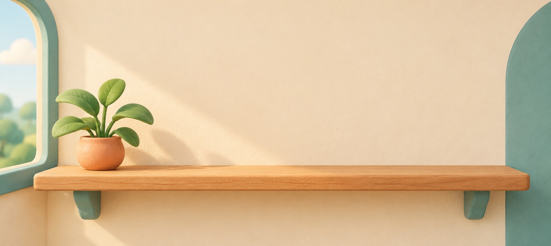 An open, clean shelf with a small welcoming object and plenty of room.