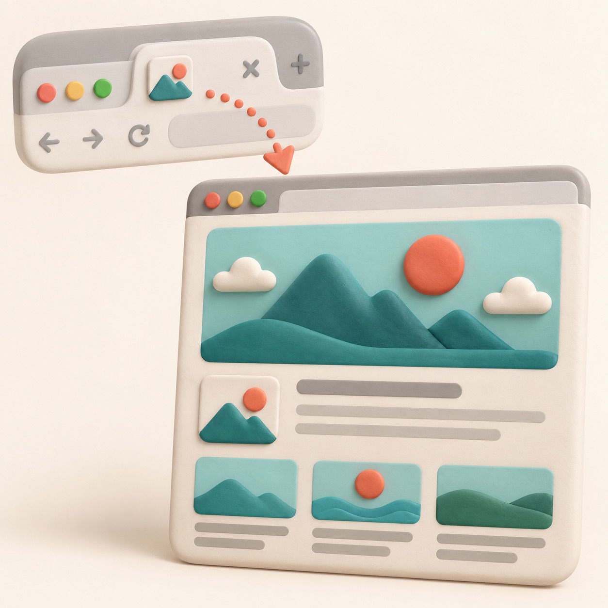 A tiny recognizable mark appears inside a browser tab shape.