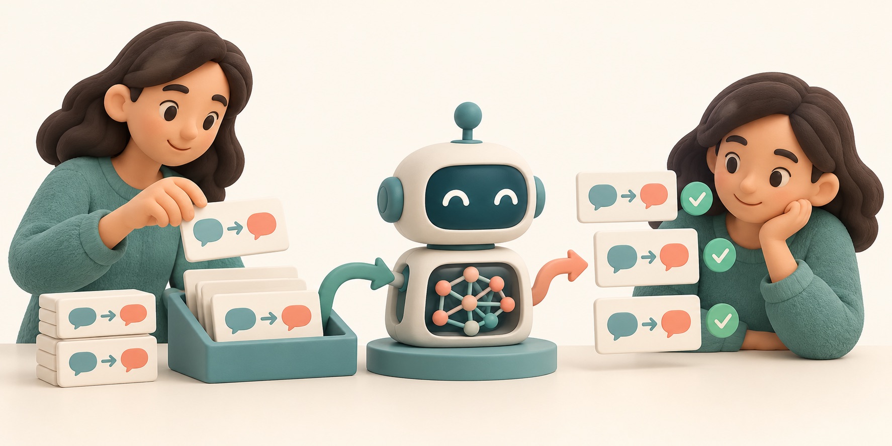 A model is adapted using a small collection of reviewed examples.