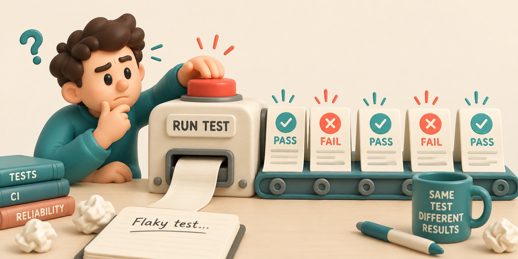 The same test switch gives different outcomes on repeated attempts.