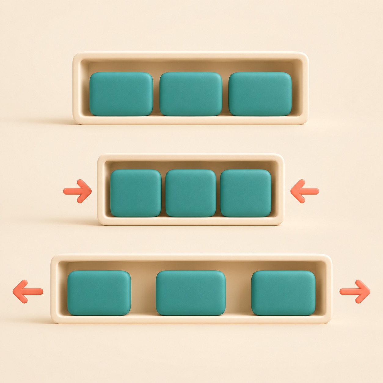 A row of flexible blocks adjusts to fit the space in a frame.