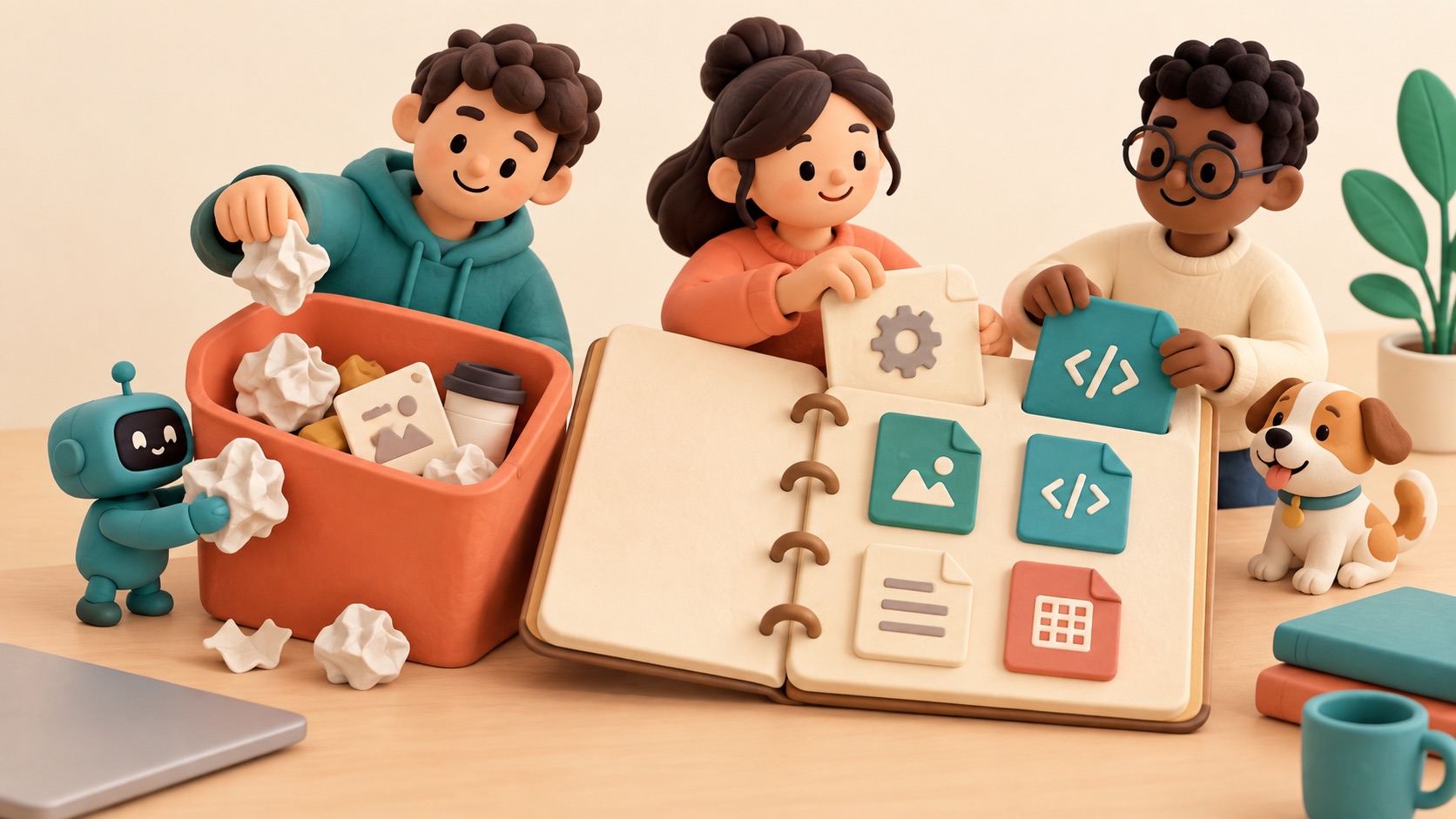 A project folder marks temporary files to stay outside the shared record.