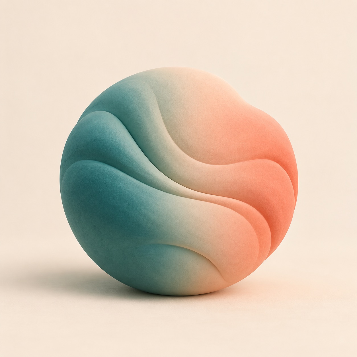 A smooth clay color surface shifts from teal into coral.