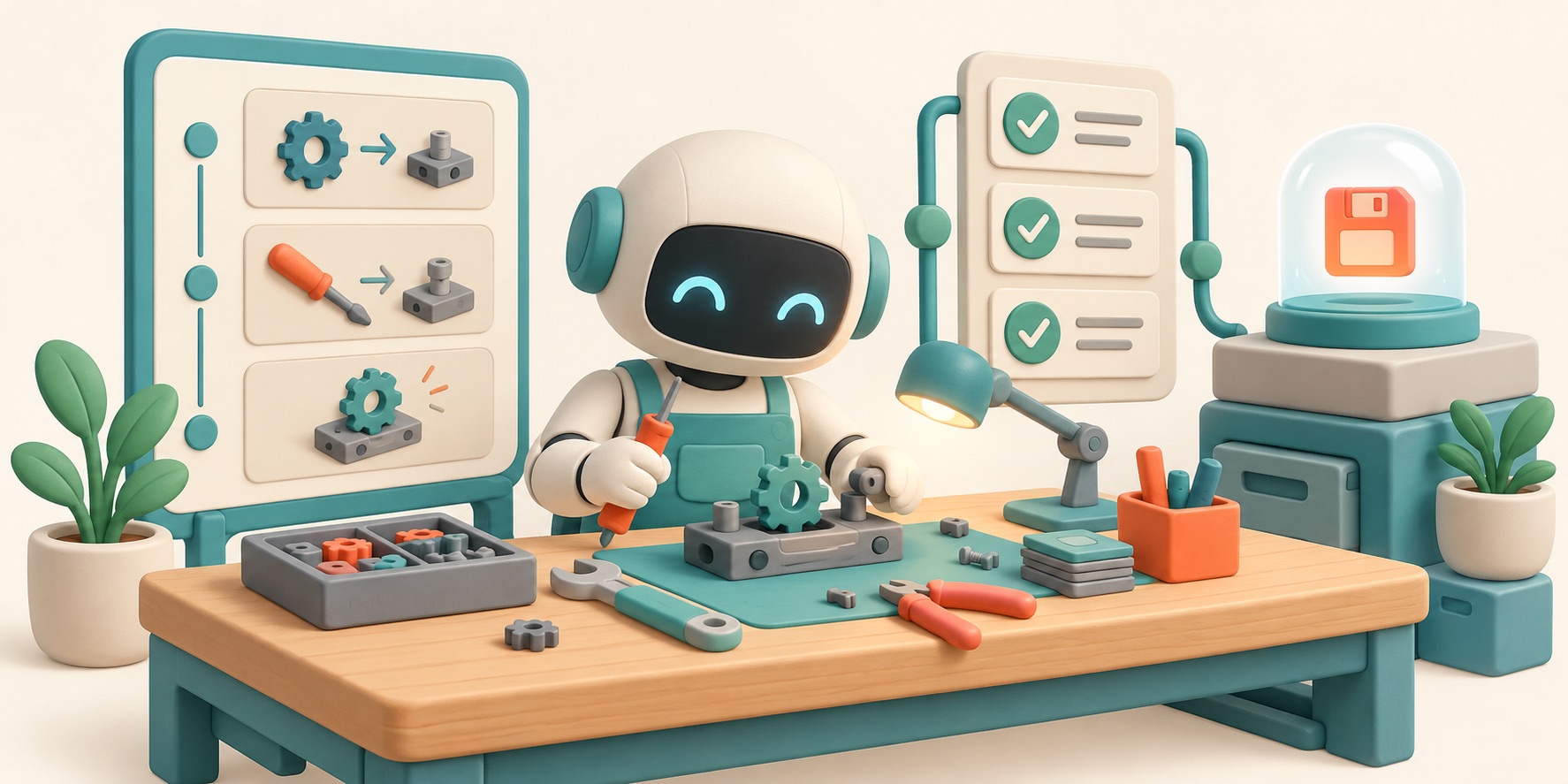 A safe workbench gives an AI worker instructions, tools, checkpoints, and a save point.