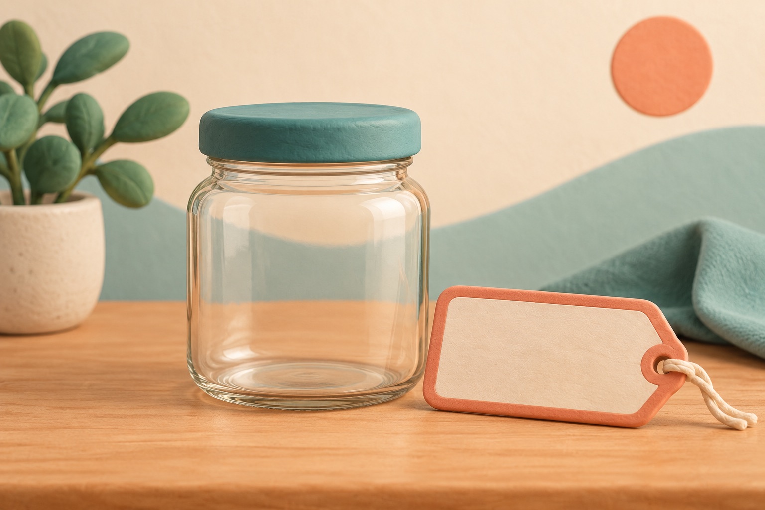 A clear name card sits beside the object it identifies.