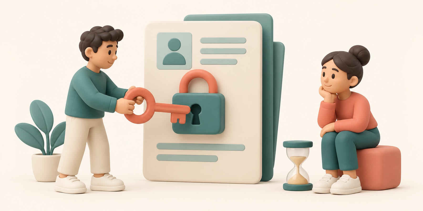 One worker holds a key to a shared record while another waits to edit it.