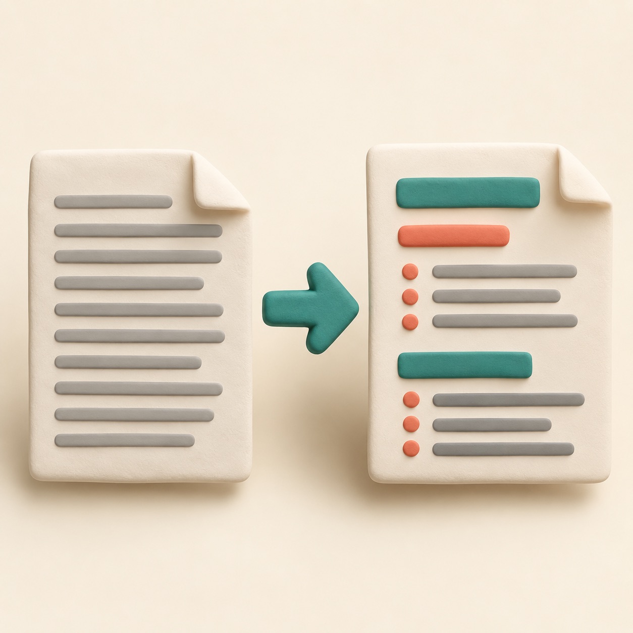 A plain text card gains simple heading and list marks.