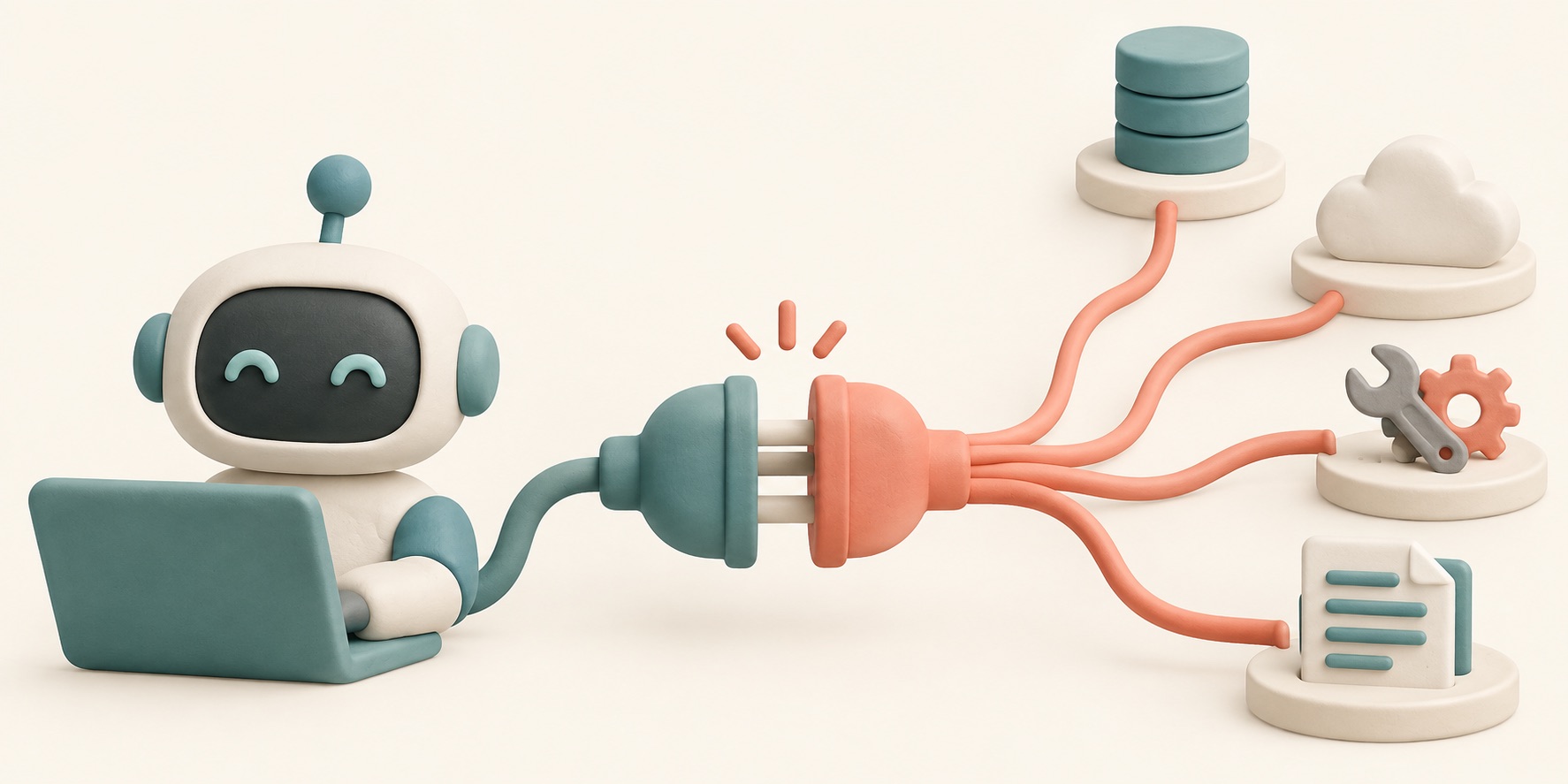 An AI application uses a shared connection method to reach outside tools and information.