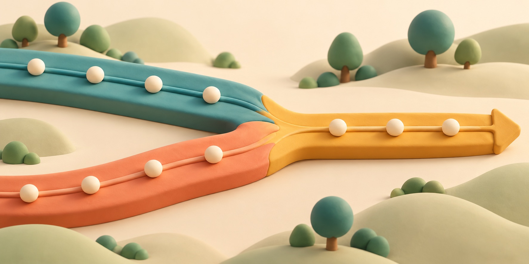 Two separate project paths join into one combined version.