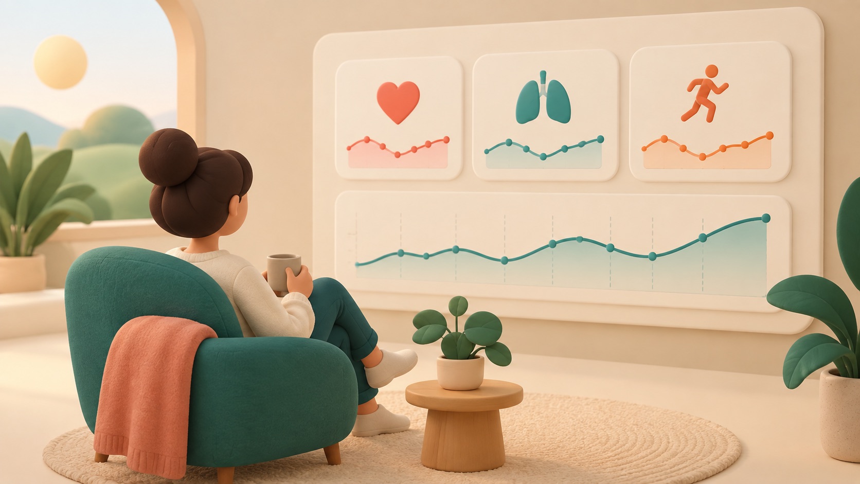 A small dashboard watches simple health signals from an app.