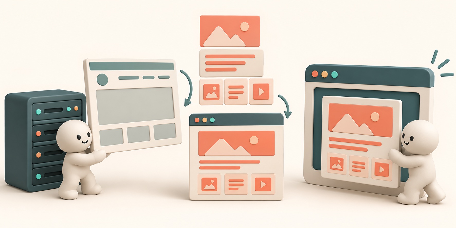 A shared page layout and its unique content are assembled for a website.