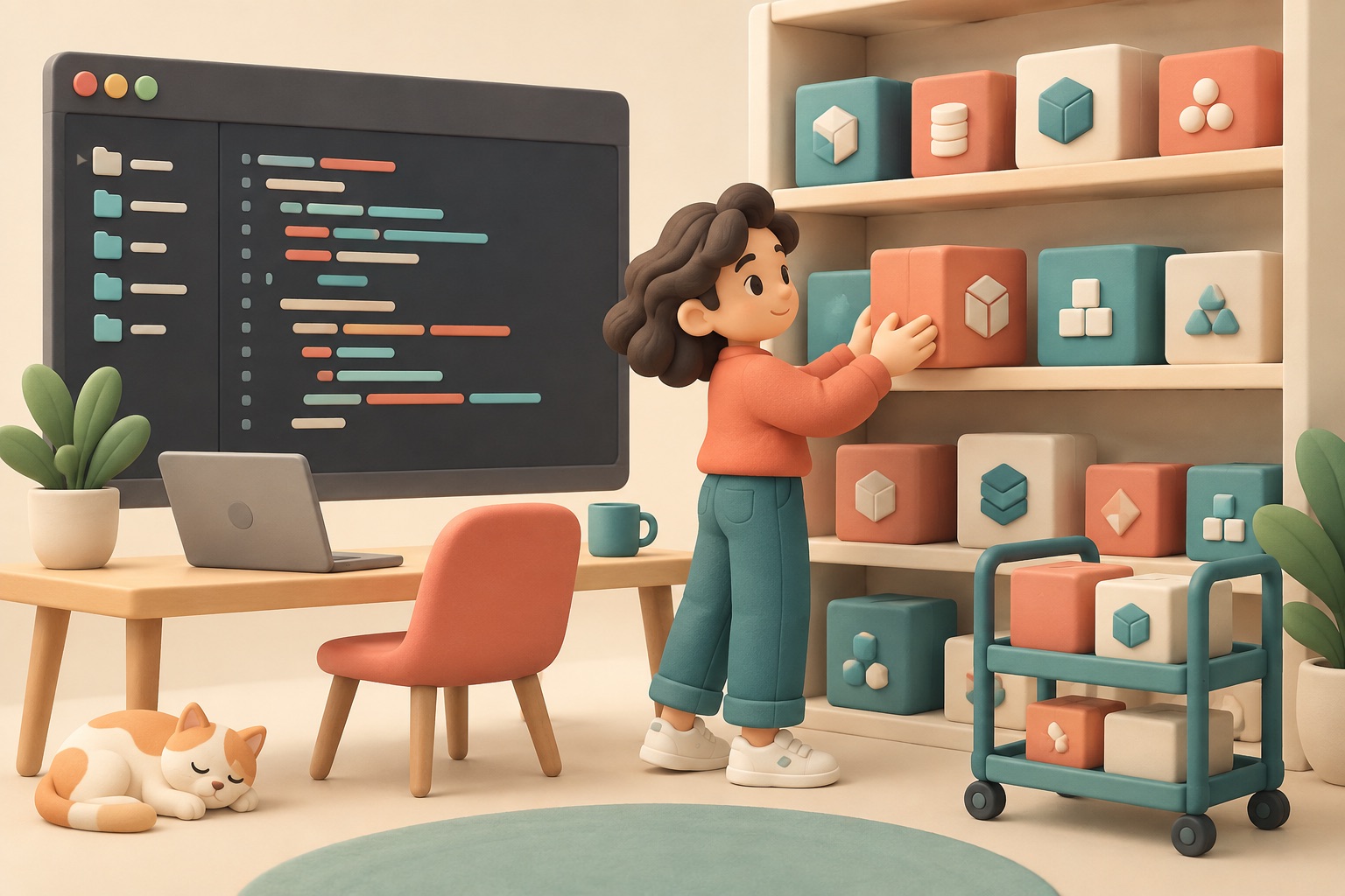 A project shelf keeps reusable code packages organized.