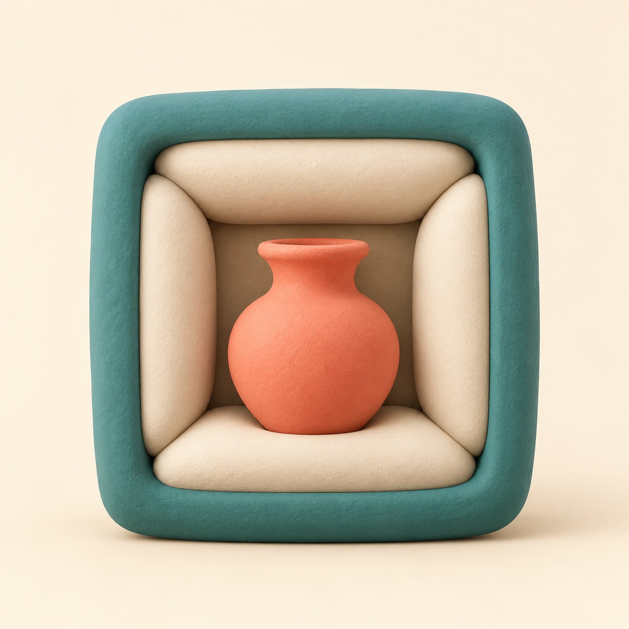A small object sits comfortably inside a larger padded frame.