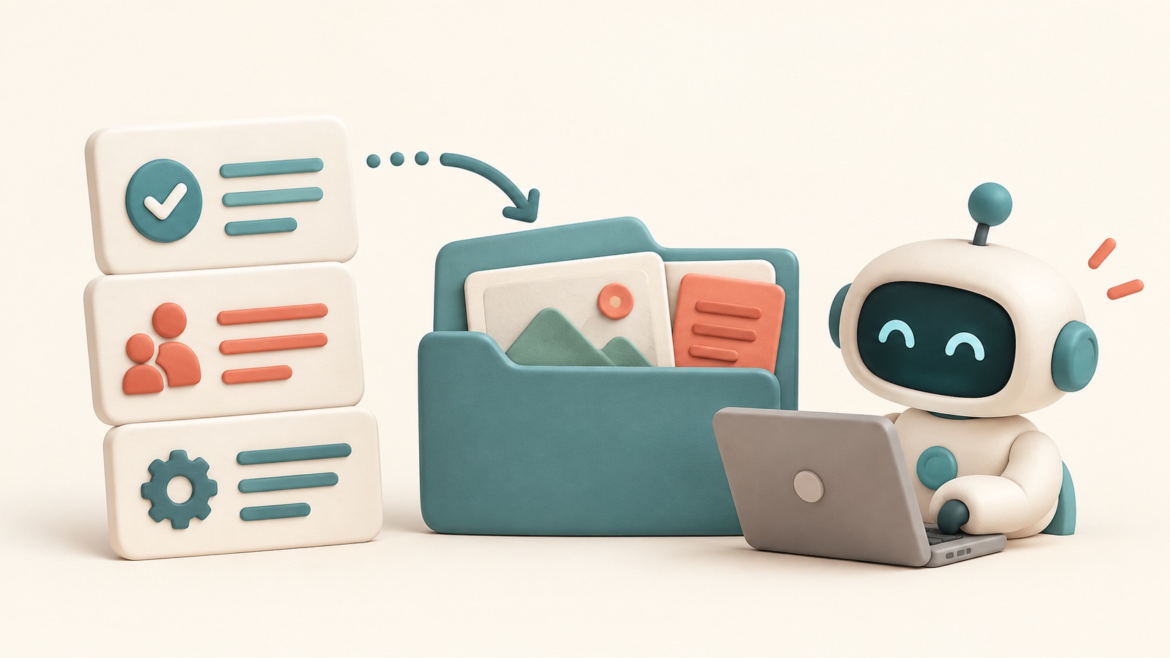 A small set of guide cards helps an AI assistant work consistently within a project.