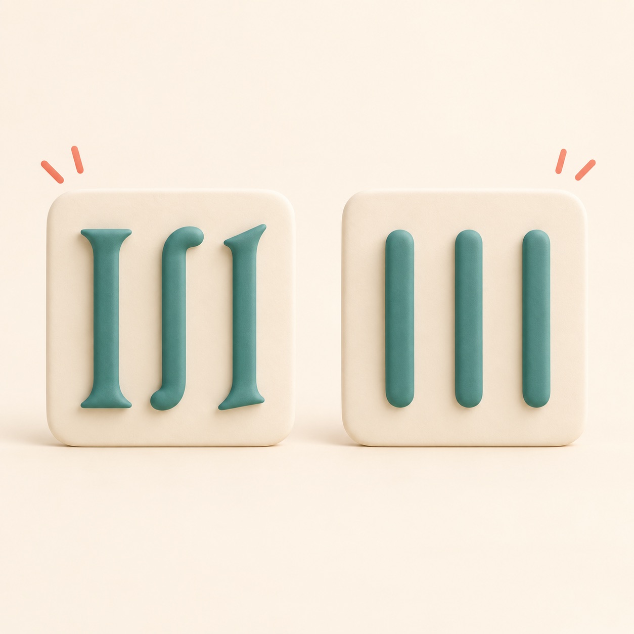 Two simple letter-like shapes show contrasting decorative and plain strokes.