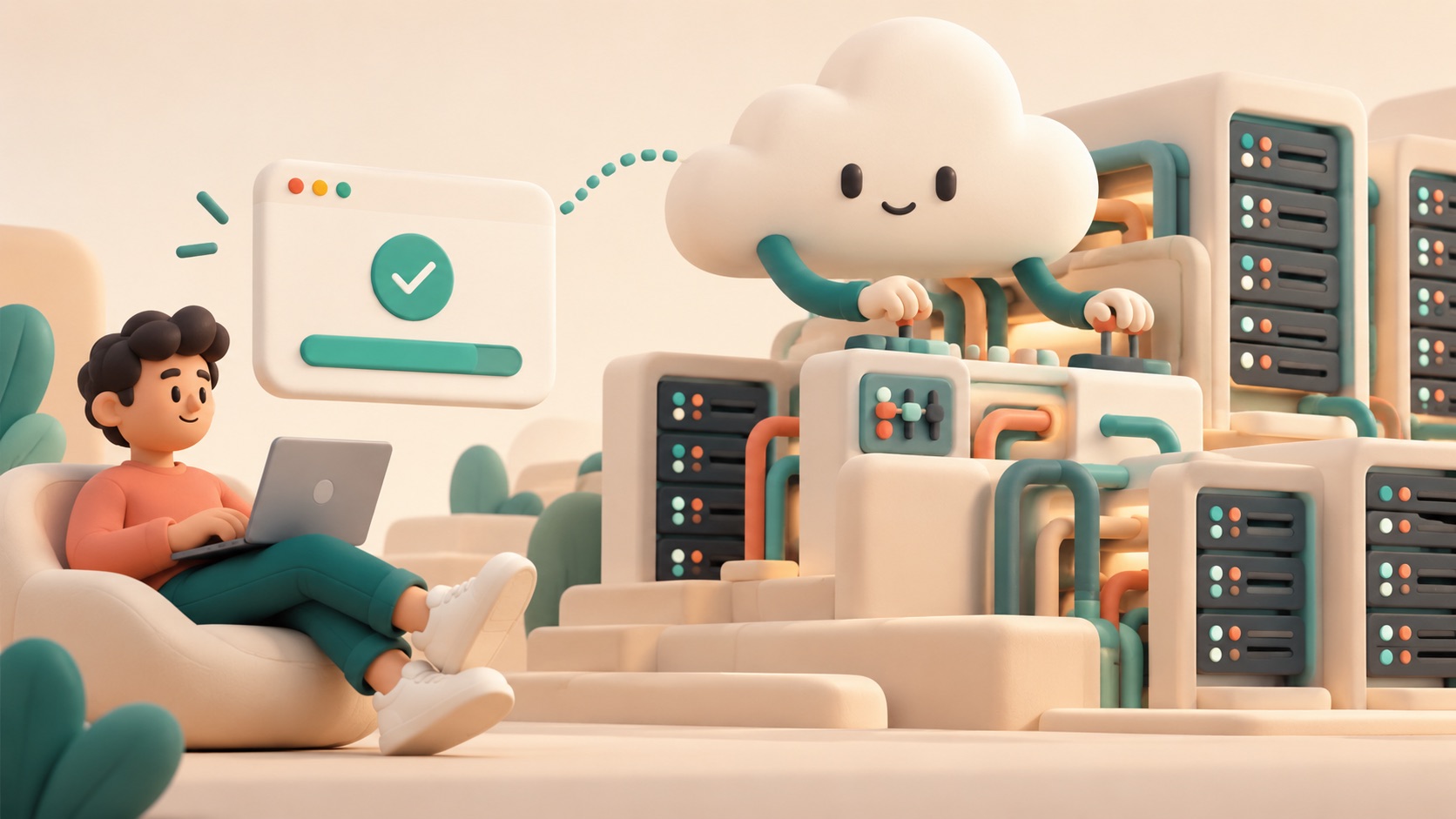 A service runs app tasks while the hosting platform manages the machinery.