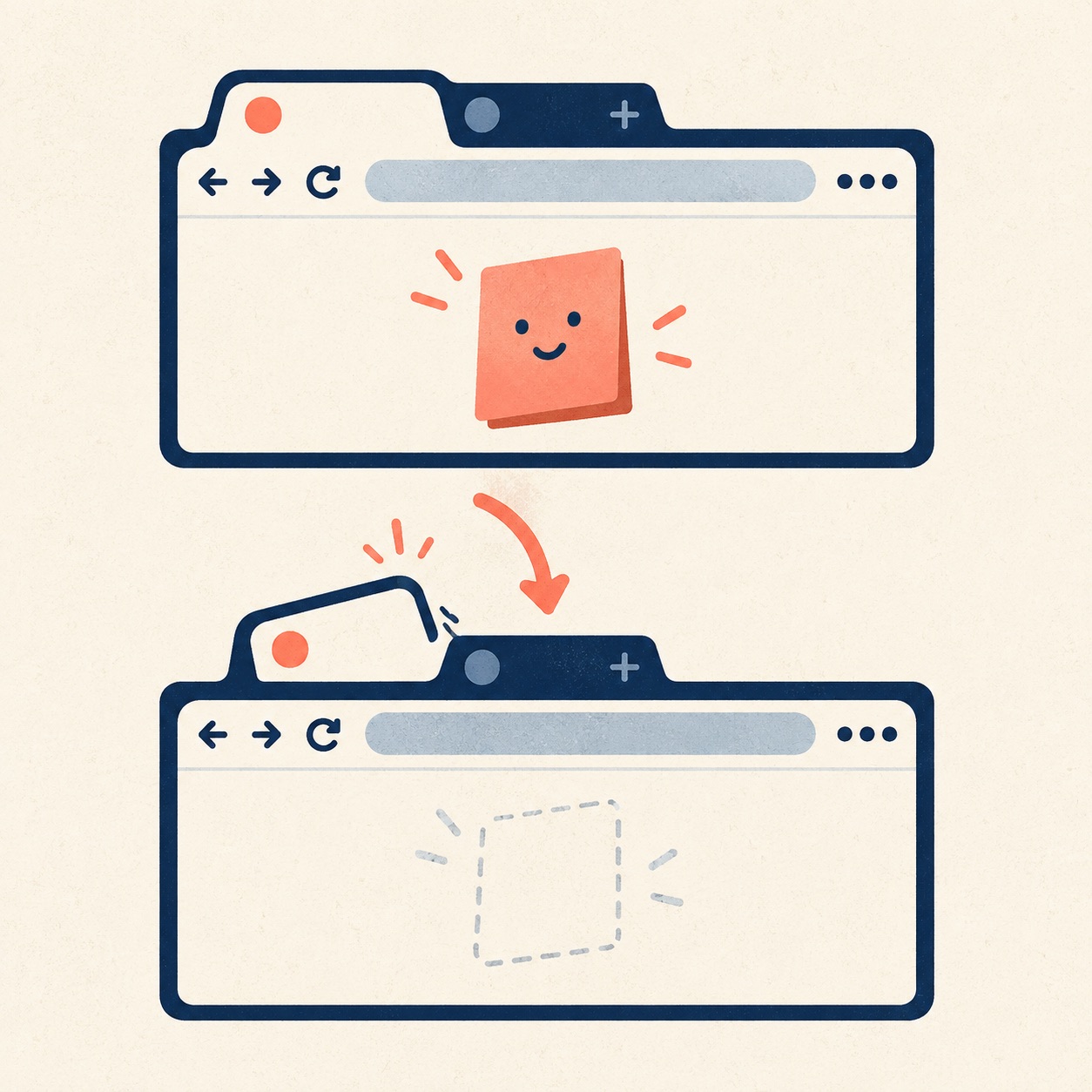 A browser tab keeps a temporary note while open, then clears it when the tab closes.