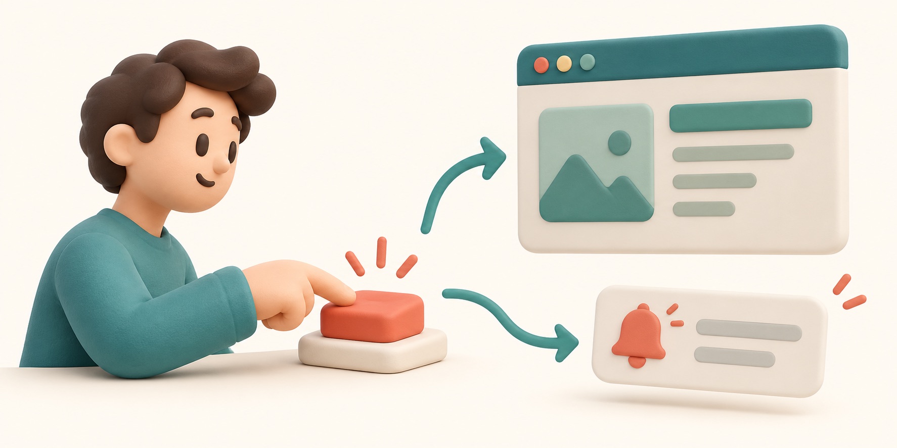 A button updates a screen and also sends a notification as an extra consequence.