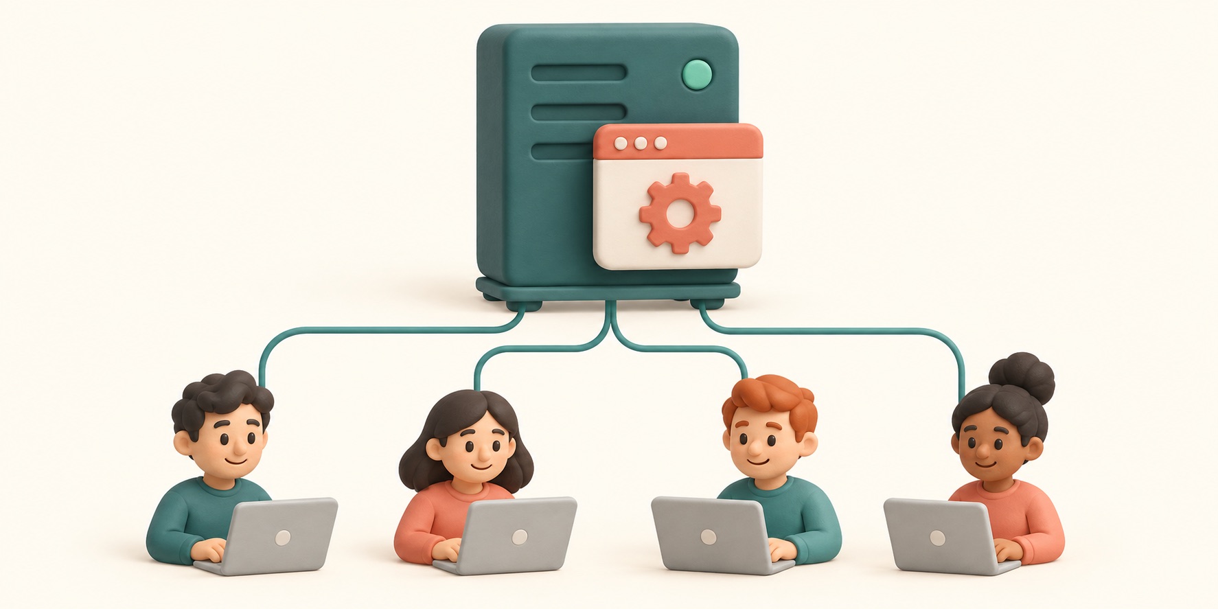 One server hosts an app and serves a small group of users.