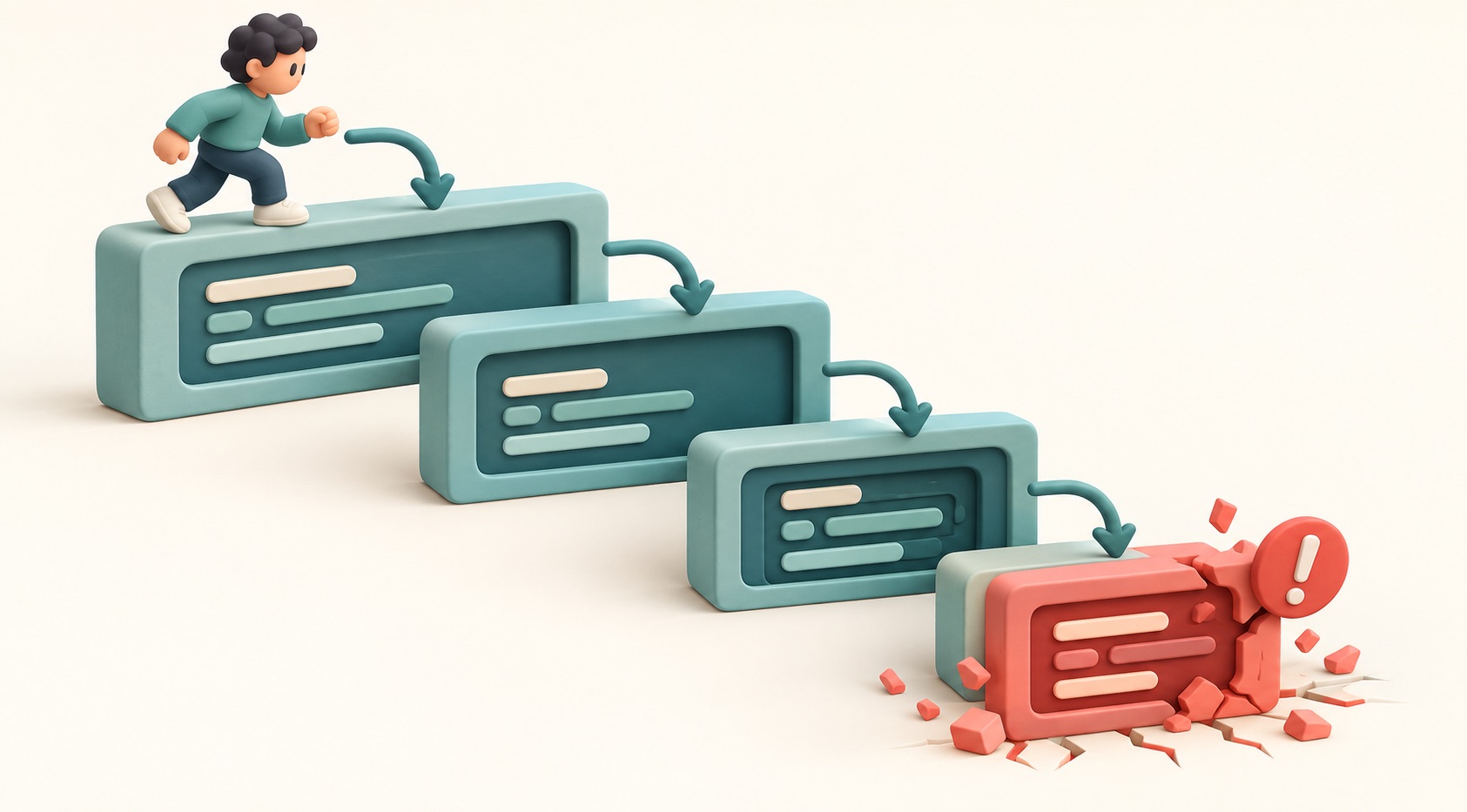 Nested work blocks lead down to the part of the program where an error happened.