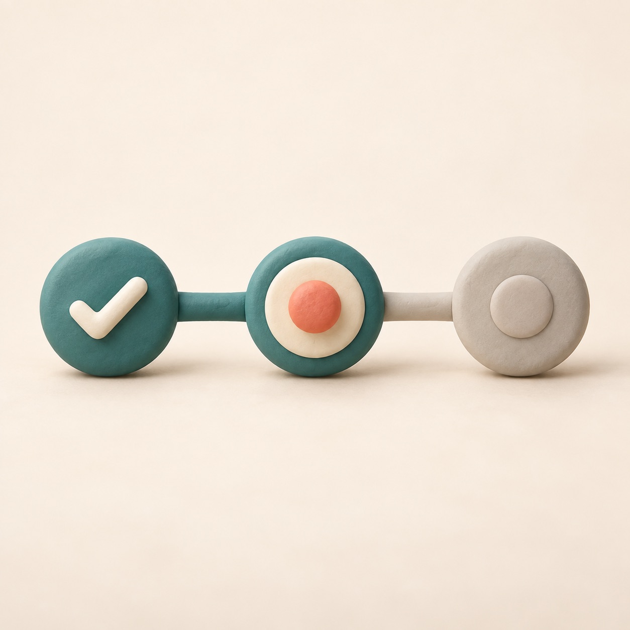 Three connected markers show the stages of a simple process.