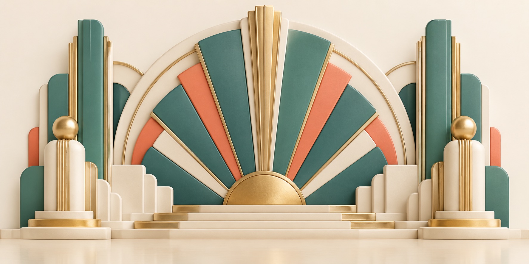 A stepped geometric arch with balanced lines suggests elegant decorative design.