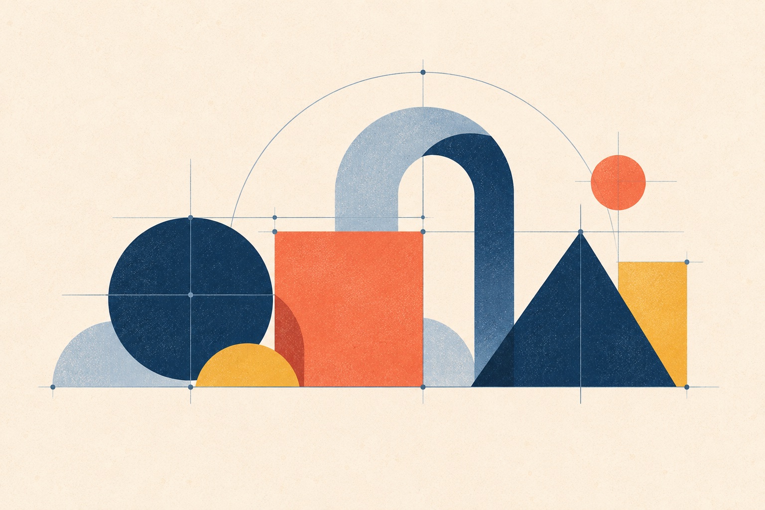 Simple circles, squares, and triangles form a bold, practical-looking composition.