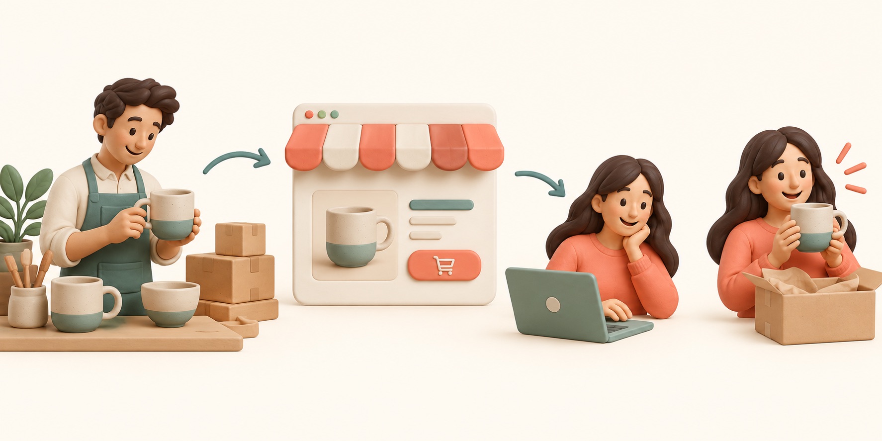A maker's own online shop takes a shopper from product choice to checkout.