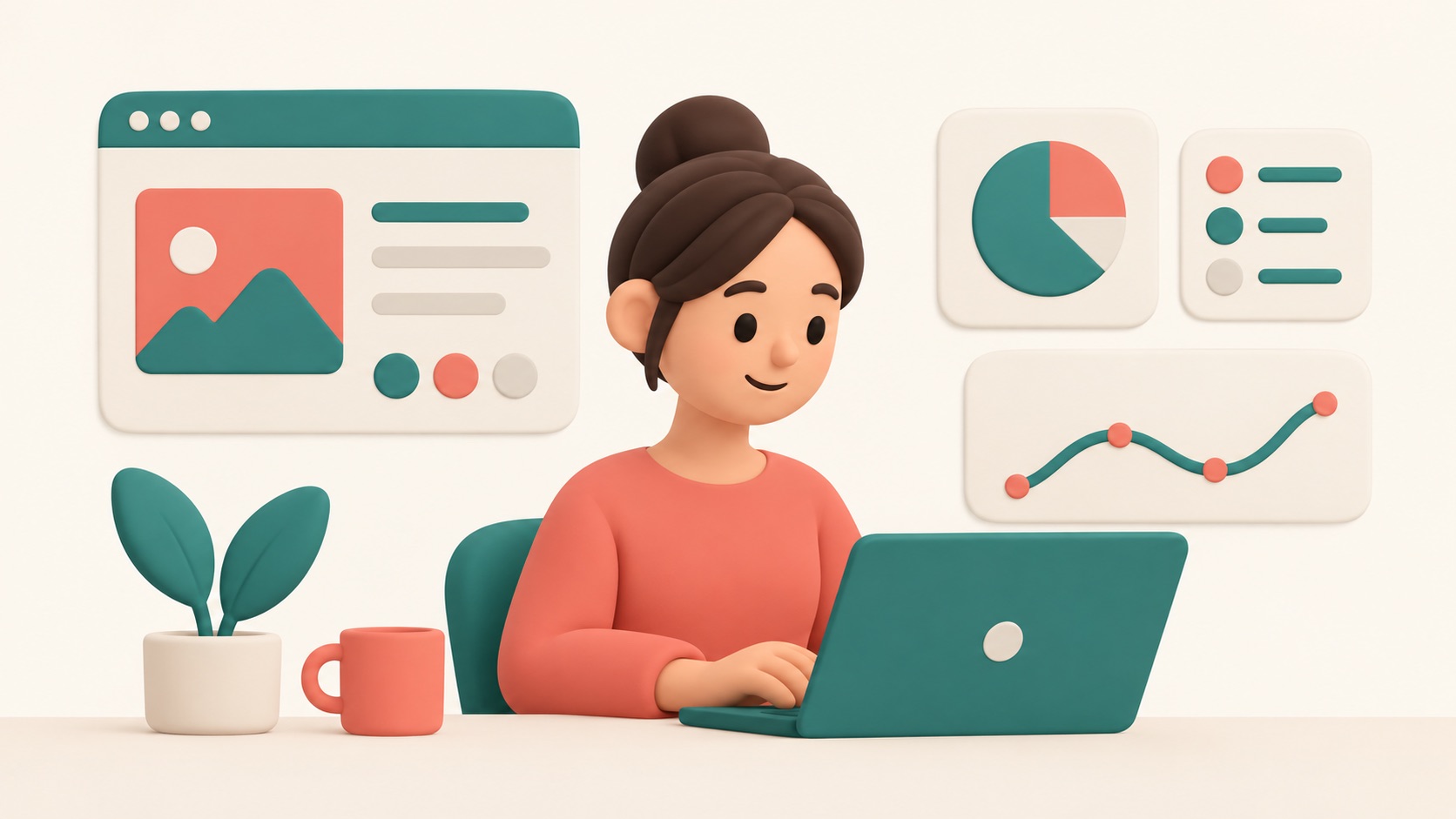 A clean app screen is made from simple two-dimensional shapes and solid colors.