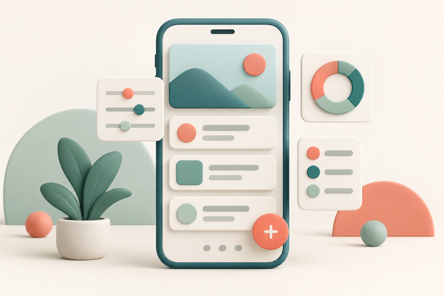 A mobile interface uses consistent components and a clear layer for an important action.