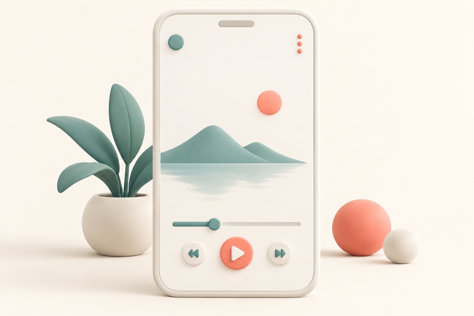 A calm app screen shows only a few essential controls with room to breathe.