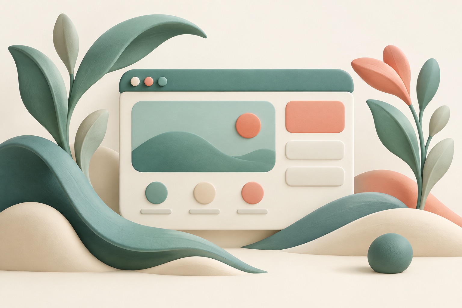 Flowing leaf-like curves and rounded shapes frame a simple interface.
