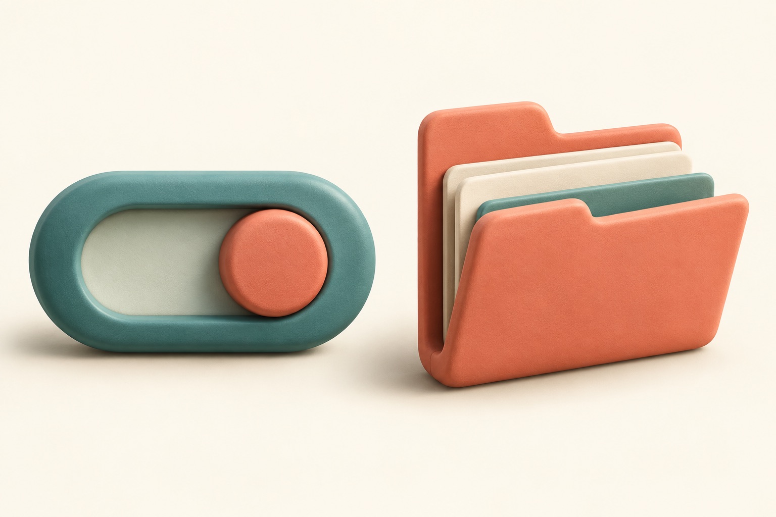 Digital controls gently resemble a physical toggle and folder.