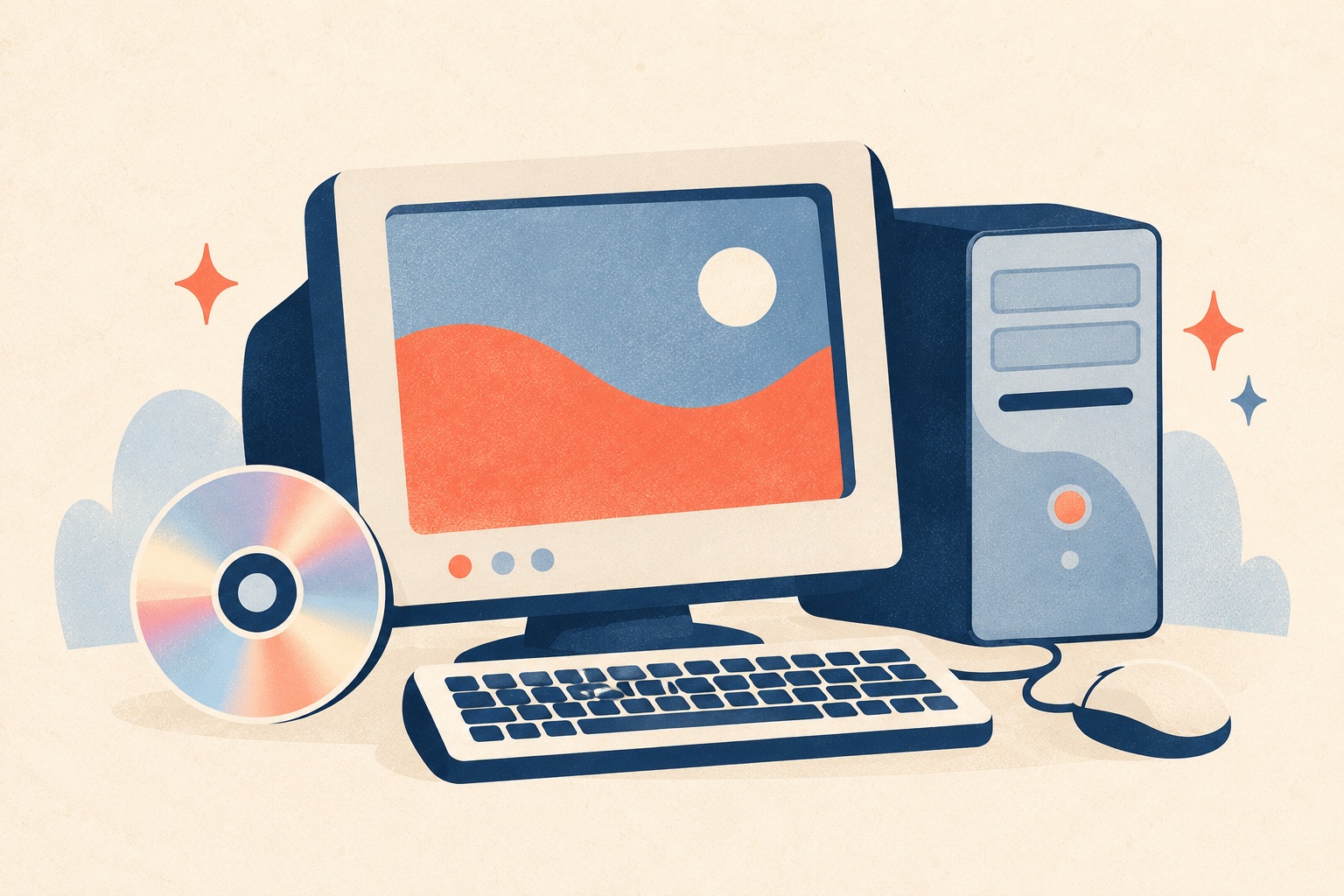 Shiny bubbles, chrome-like curves, and bright accents suggest a retro-futuristic digital mood.