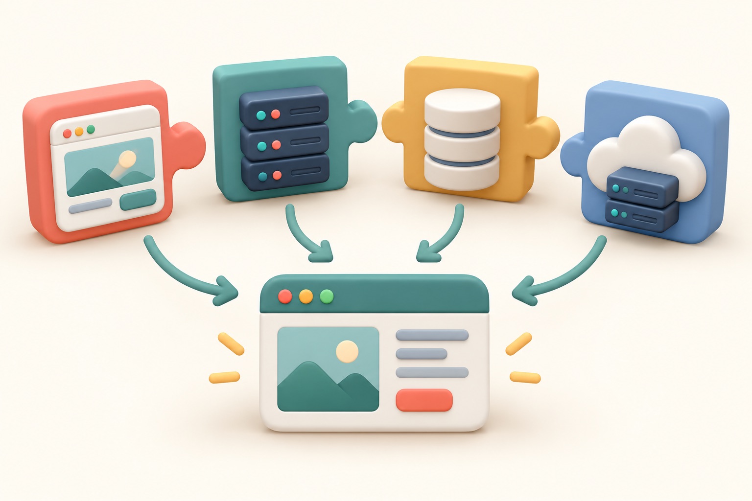 Building blocks for the interface, server, data, and hosting fit together as one app.