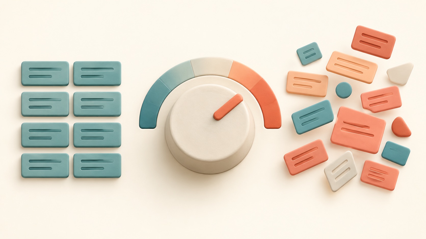 A dial moves between a narrow set of predictable choices and a broader varied set.