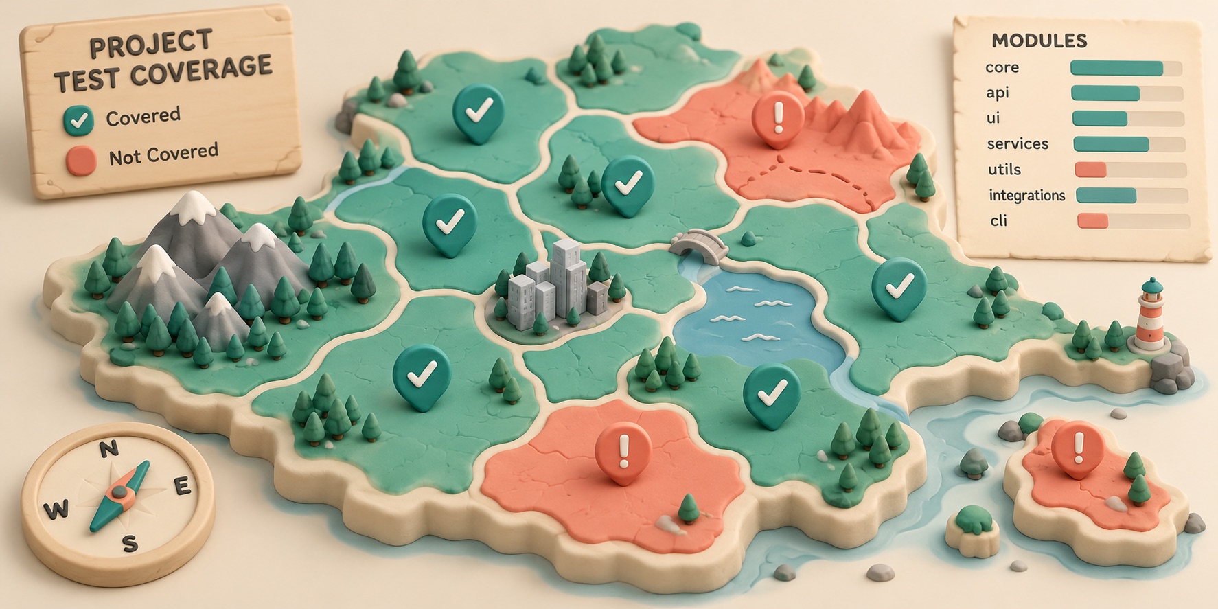 A map shows which parts of a project have been checked.